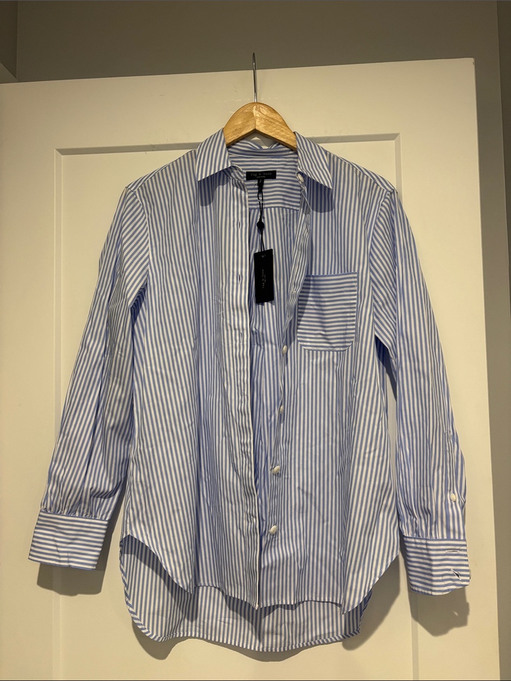 NWT rag & bone Light Blue and White Striped Cotton Dress Shirt